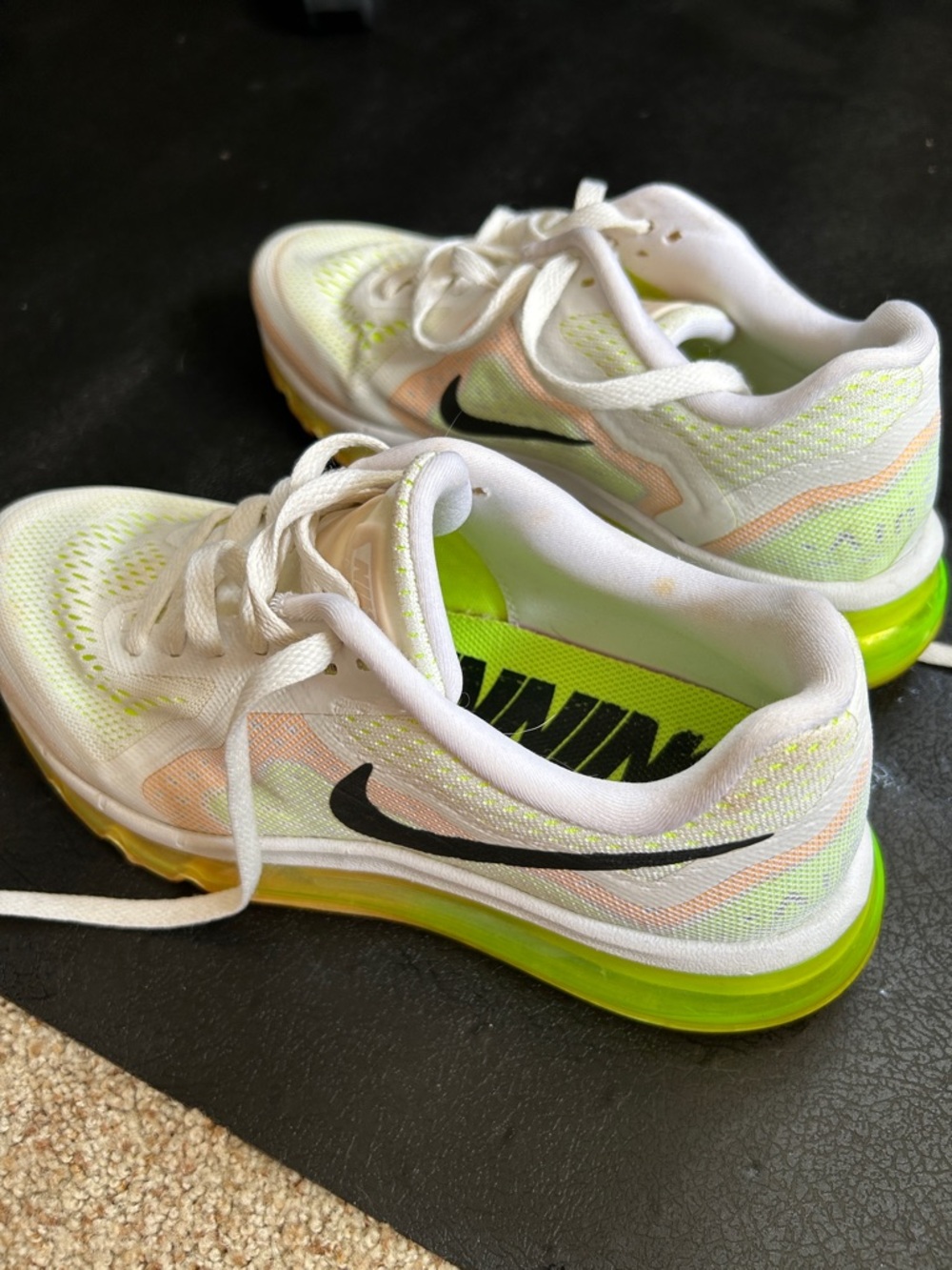 Nike White Sneakers with Neon Green and Black Accents